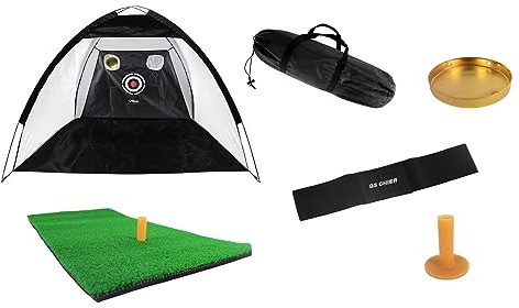 BISOMO Golf Trainingsset, Golf Training, mit Rasenstück, Golfball-Tee und Zelt Auffangnetz in praktischer Tasche