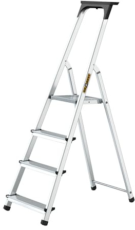 Drabest – Échelle Domestique – Escabeau – 4 marches – Hauteur de Travail 2,75m – Escabeau Pliant en Aluminium, Charge Max. 125 kg – avec Plateforme 25 x 26 cm, Pieds antidérapants