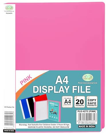 1 x A4 Display Book 20 Pocket | Presentation Folder | Home and Office Use (Pink)