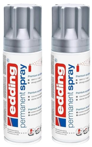 EDDING Lot de 2 Sprays Peinture Permanente 200ml argent, pour extérieur et intérieur