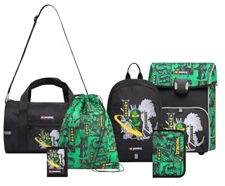 SKANDO BAGS LEGO® NINJAGO® Schulranzen Jungen 1. Klasse Set Green – 6-teilig LEGO NINJAGO Set mit Schulrucksack Jungen, Zusatzrucksack, Turnbeutel, Federmäppchen Junge, Geldbörse & Sporttasche