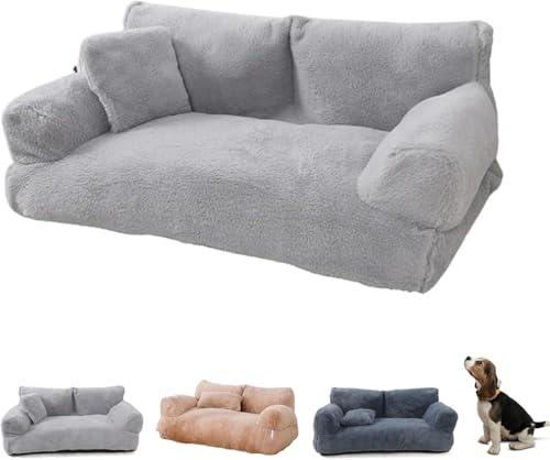 Baitang Calming Dog Bed Fluffy Plush Pet Sofa, Washable Cat Couch Pet Sofa Bed for Large Small Dogs & Cats (45 * 38 * 22cm, Light Grey)
