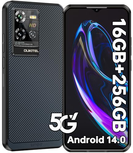 OUKITEL WP50 Rugged Smartphone 5G - 16GB RAM + 256GB ROM, 6.6 Display Mobile Phones, 48MP+8MP Camera, 6500mAh Battery Android 14 Phone Unlocked, 5G Dual SIM/IP68/IP69K Rugged Phone/NFC/GPS, Blue