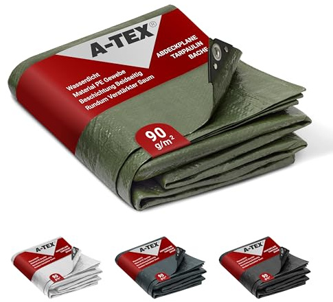 A-TEX® Abdeckplane 90g/m² (Grün, 6 x 8 m) | Verschiedene Stärken, Größen und Farben wählbar | Plane mit Ösen | Gewebeplane Gartenplane Bauplane Schutzplane | wasserdicht | reißfest | UV-stabilisiert