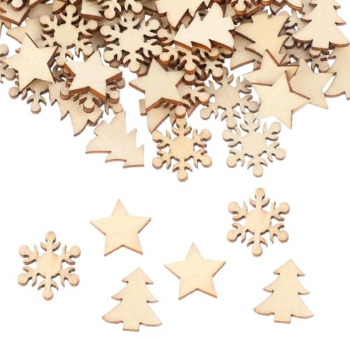 100 Stück Mini Weihnachten Holz Streudeko, Holzsterne Scheiben Weihnachtsdeko, Tischdeko Weihnachten, Mini Weihnachts Verschönerungen, für Handwerk Making DIY
