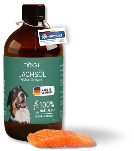 DOG1 Huile de saumon de qualité supérieure pour chien (1 litre) | Riche en oméga 3 et 6, huile de poisson pour chien hautement dosée