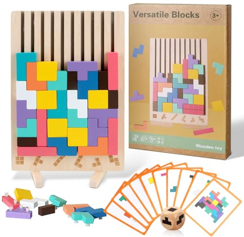 JONEG Games for 3+ Year Olds Kids- Wooden Stacking Puzzles - Brain Teasers 3D Russian Blocks Board - STEM Montessori Toys for Ages 3 4 5 6 7 10 - Gift for Toddlers Classroom Travel