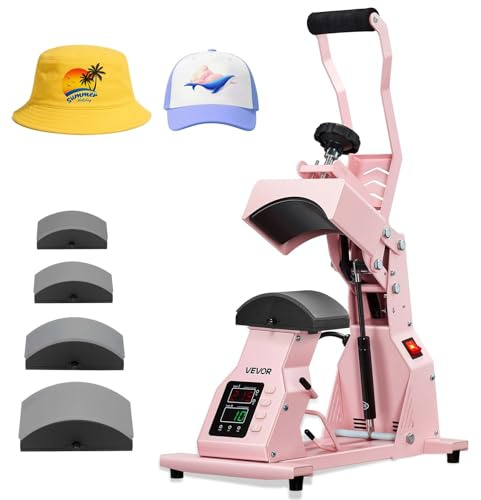 VEVOR Máquina de Prensado Térmico, Prensa de Transferencia Térmica con 4 Platinas Intercambiables, Control Preciso de Tiempo y Temperatura, Máquina de Sublimación HTV para Gorras, Diademas, Rosa