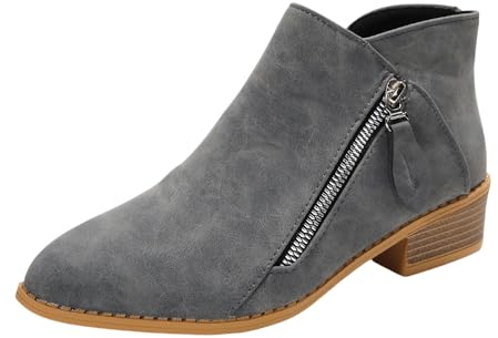 UK 5 Womens Chelsea Boots Ladies Low Heels Flat Ankle Boots Double Zipper Stylish Classic Short Shoe Booties Footwear Grey