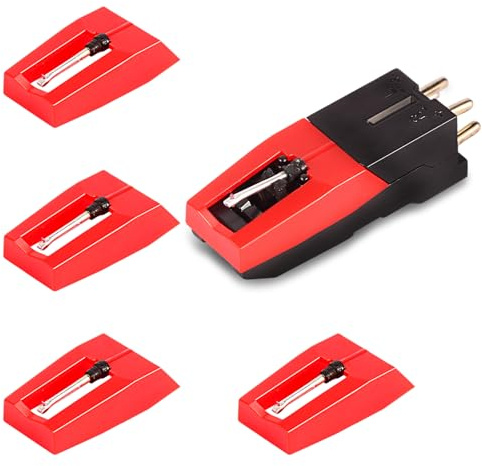 WLUOGCU Record Player Needle, 1 Cartridge with 4 Turntable Needles, Compatible with Crosley, ION, LP Vinyl Record Player, Easy to Install Turntable Parts Kit