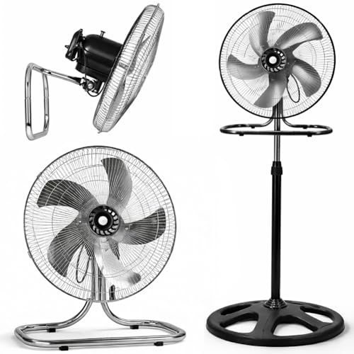 BAKAJI Ventilatore Manila 3 in 1 con Pale in Acciaio, Utilizzabile a Piantana Indipendente, Muro e Parete, Tavolo da Appoggio, Flusso d'Aria Potente, 3 Velocità Selezionabili, Silenzioso