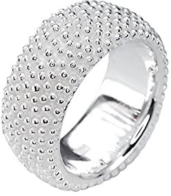 SILBERMOOS Ring Damenring Punkte Pünktchen gepunktet strukturiert sandgestrahlt Sterling Silber 925 Igel, Größe:62