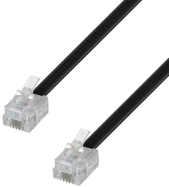 Waytex Câble RJ11 5m M/M pour Box ADSL ou Téléphone fixe, Câble Plat RJ11 Mâle vers Mâle Longueur 5,00m - Noir