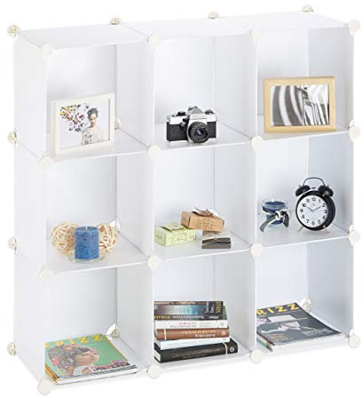 Relaxdays 10021956_49 Étagère Rangement 9 Casiers Modulable DIY Assemblage Plug In Bibliothèque, Noir, Plastique, Blanc, 32 x 95.5 cm