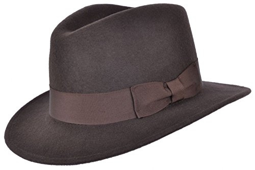 Sombrero Fedora de lana 100 % para hombre o mujer con banda de grogrén Trilby Panamá (61 cm, marrón), marrón, 7 1/2