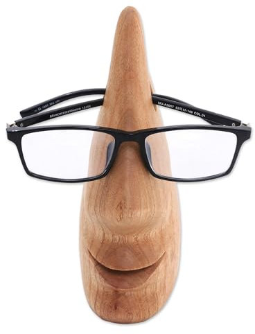 NOVICA Artisan Handcarved Wood Eyeglasses Holder Whimsical Brown Face Indonesia Gadgets Gear [7in H x 2.4in W x 3.1in D] ' Nosing Around'