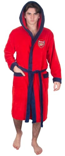 Arsenal FC Official Gift Mens Hooded Fleece Dressing Gown Robe Red XL