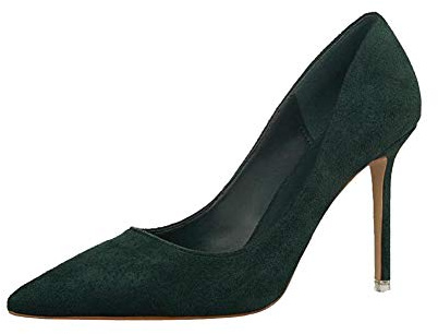 Dammocka utseende hög klack spets stängd tå stilett elegant party abborre kontorsarbete pumps, Grön, 38 EU