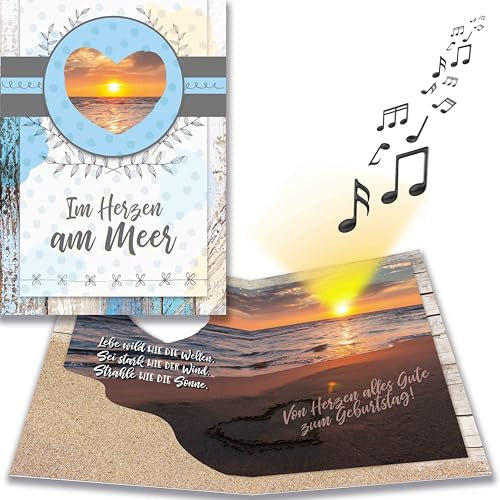 bentino Geburtstagskarte mit MUSIK und LICHTEFFEKT, spielt Immer wieder geht die Sonne auf (Coverversion), DIN A5 Set mit Umschlag, schöne maritime Geburtstagskarte