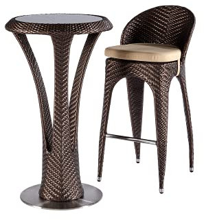 wuuhoo® edle Polyrattan Garten Bar 2er Set Kreta I Designer Bartisch mit Barstuhl incl. Kissen in braun I Tresenhocker und Stehtisch mit Alugestell und Edelstahlfuß I Wetterfest für Innen und Außen