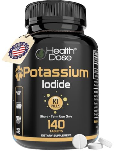 Health Dose Potassium Iodide (KI) - 130mg, 140 Tablets - Short-Term Thyroid Protection, Iodine Supplement & Thyroid Health Support. Full Month Supply.