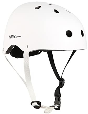 NILS Casco da skater, per bambini, adulti, ventilato, regolabile, per bicicletta, BMX, skateboard, scooter (bianco, S)
