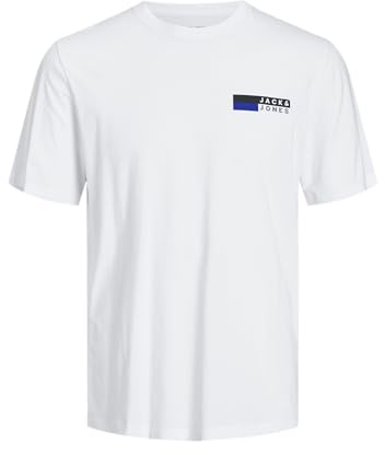 JACK & JONES Camiseta de Manga Corta para Hombre, Cuello Redondo, Talla S a 2XL, Blanco 1, L
