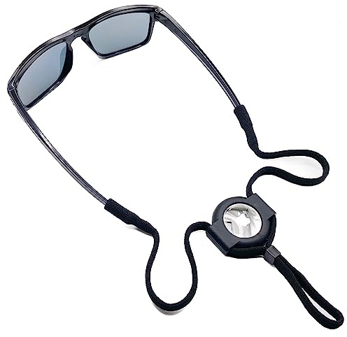 Eyeglass Lanyard – Sunglasses Strap with Holder Compatible with AirTag Tracker – Adjustable Eyeglass Strap for Eyewear Loss Prevention – Sunglasses Lanyards (Black Sport Strap)