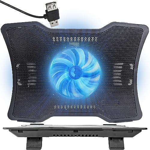 Retoo Base di Raffreddamento, PC portatile, Supporto ventilato per computer portatile di gioco, Per Laptop da Gaming, Forte ventole, Stabile e silenziosa, 2x USB, Luce LED Blu, Per PS4, PS5, Xbox One