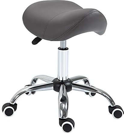 HOMCOM Rollhocker höhenverstellbar Drehhocker 49-61 cm Arbeitshocker drehbar Sattelhocker für Büro Salon Massage Spa Grau