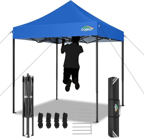 COBIZI Falpaviljong 2 x 2 m vattentät stabil vintersäker pop-up paviljong, Ez utomhus fällbart trädgårdstält, festtält vikält, justerbara höjder, UV-skydd 50+, blå