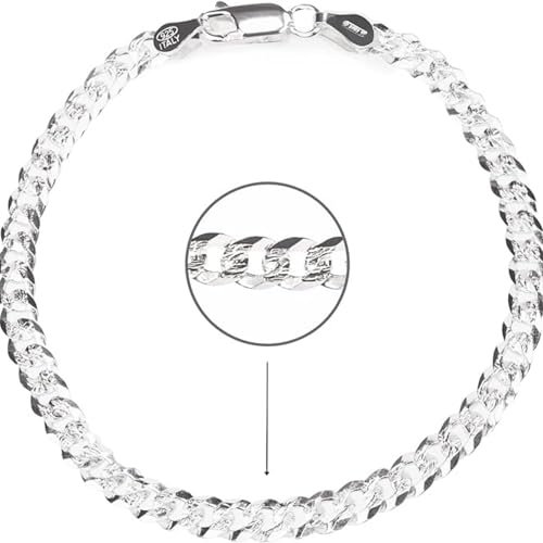 QUADRI Elegantes Armband aus 925er-Silber, gravierte Kette, Modell Kuban, für Herren und Damen, Breite 5 mm, Länge 18 cm, hergestellt in Italien