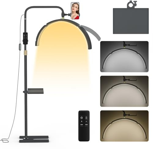 Lmaqfum Lash Light for Eyelash Extensions, 29'' Foldable LED Beauty Light Lamp, Esthetician Light with Phone Holder & Stand Tray, Half Moon Lamp for Tattoo, Nails, Beauty Salon