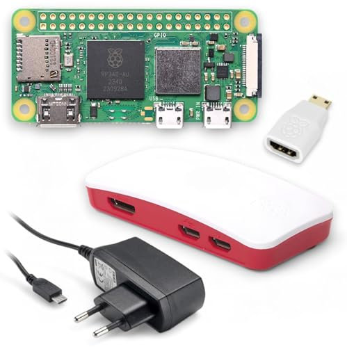 Raspberry Pi Zero 2 W Starter-Set | Offizielles Gehäuse mit 3 Abdeckungen | Netzteil 13W | Mini HDMI Kabel 1m | Kamera-Kabel | Gummifüße | Raspberry Pi Zero 2 W 512MB RAM