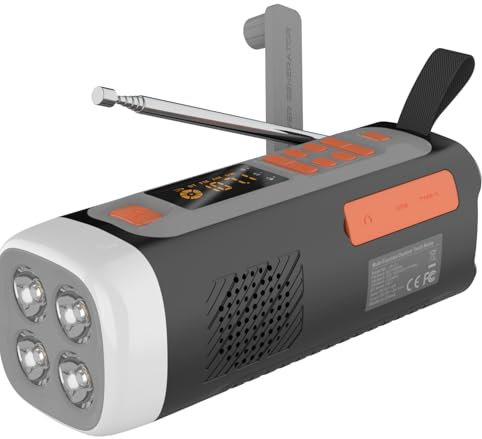 eppfun LR-7D DAB+ Notfall-Radio mit UKW/Bluetooth, tragbares Digitalradio, batteriebetrieben, mit SOS-Alarm, Nachtlicht und Blitzlicht, unterstützt Solar/Handkurbel, USB-C-Ladegerät für Camping