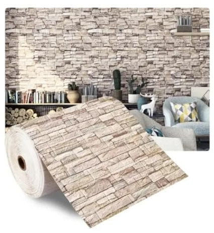 HWJFDC Padded Wall Panels 70cmX2/5m 3D Soft Foam Brick Wallpaper Sticker Roll DIY Self Adhesive Living Room Home Kitchen Bathroom Decorative Wall Paper(Color-6,70cmx5m)