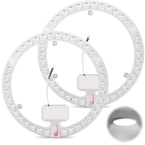 36W Round LED Module, 2 Panel Replacement LED Ring Module with Magnetic Bracket, Retrofit Round Light Source, Cool White 6000K, for Ceiling Lights, Fluorescent Replacement