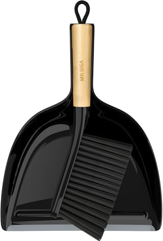 MR.SlGA Kehrschaufel und Bürste Set, Tragbare Reinigungsbürste und Kehrschaufel Combo mit Bambusgriff, Schwarz, 1 Set