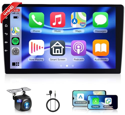 Rimoody 4G+64G Android 13 Autoradio 2 Din, 9 Pollici Senza Fili Carplay Autoradio con Touchscreen Android Auto Mirror Link Navi GPS Bluetooth WiFi/FM/RDS/EQ/SWC/USB Telecamera Posteriore