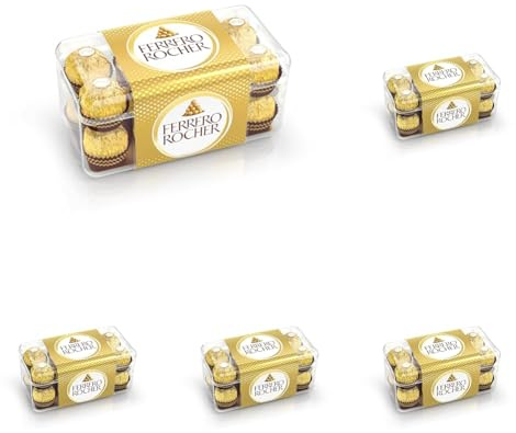 Ferrero Rocher – Knusprig-cremige Nuss-Pralinen-Spezialität – 5 Packungen à 16 Einzelpralinen