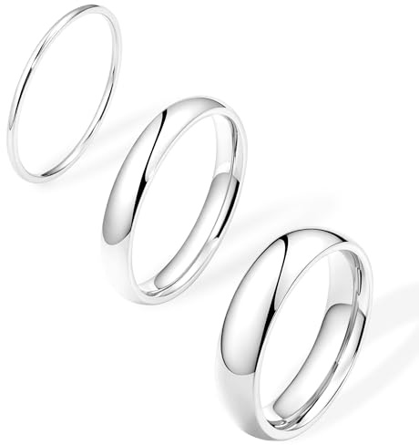 Poxtex Sterling Silver Wedding Band Rings for Men, Non Tarnish Finger Rings Set for Women, Stackable Thin Dainty Bands Comfort Fit 3Pcs 1mm 3mm 5mm Size 10