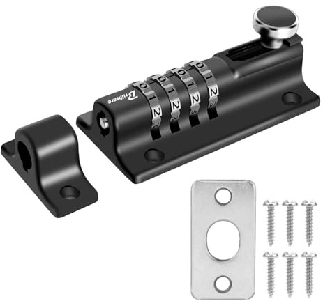 Combination Locking Bolt 4 Digit, Sliding Bolts Latch Weatherproof, Zinc Alloy Keyless Slide Lock 121mm/4.8in Heavy Duty, Lockable Padbolt for Gate, Shed, Garage with Anti-Tamper Screws-Black