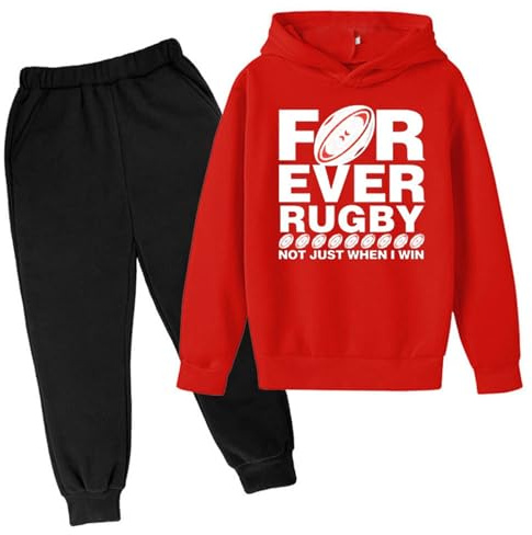 Tenue Décontractée pour Garçons Sweat à Capuche Sportif Pantalon Imprimé Mode Enfant Idéal pour Les Fans de Football Américain Rugby et Activités Sportives (Red, 11-12 Years)