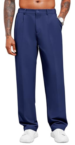 Runcati Pantalones chinos para hombre Pantalones casuales sueltos elegantes Pantalones de traje elegantes Pantalones de tela para hombres Pantalones para negocios, azul oscuro, XL