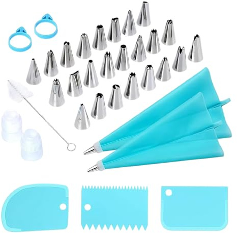 Kit per decorazioni per glassa - Set per decorazione torte da 34 pezzi Include sac à poche, 17x12x3 cm Forniture per decorazioni da forno riutilizzabili e lavabili | Set di sacchetti e punte per glass