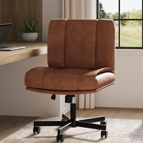 Garvee Silla Giratoria De Tela Sin Brazos, con Ruedas, Diseño Moderno, Fácil De Montar y Limpiar, para Maquillaje y Oficina En Casa, Color marrón