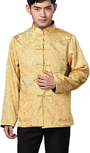 BLINGLAND Chinese Traditional Uniform Top Kungfu Shirt for Men US L Asia XL-Blue+Gold