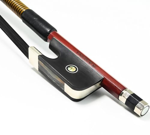 VINGOBOW 3/4 Size Black Horse Hair Upright French Bass Bow Warm Clear Tone Art No.310BFB 70.5cm Colorful Abalone Shell Straight for Advanced Player Strong and Great Bounce