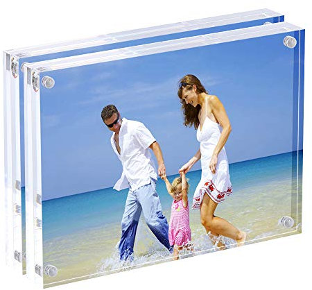 AMEITECH Cornice per Foto in Acrilico 13x18 cm, cornici magnetiche, Supporto per Spessore 10 + 10MM in scrivania o Tavolo, Trasparente - Confezione da 2