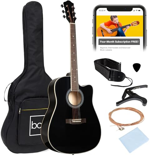 Best Choice Products 41in Beginner Acoustic Guitar Full Size All Wood Cutaway Guitar Starter Set w/Case, Strap, Capo, Strings, Picks - Black